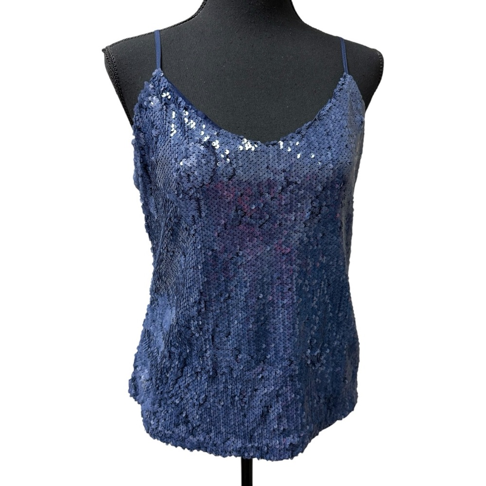 DKNY Navy Sequin Camisole Sparkle Party Tank Top Evening Holiday Glam XS